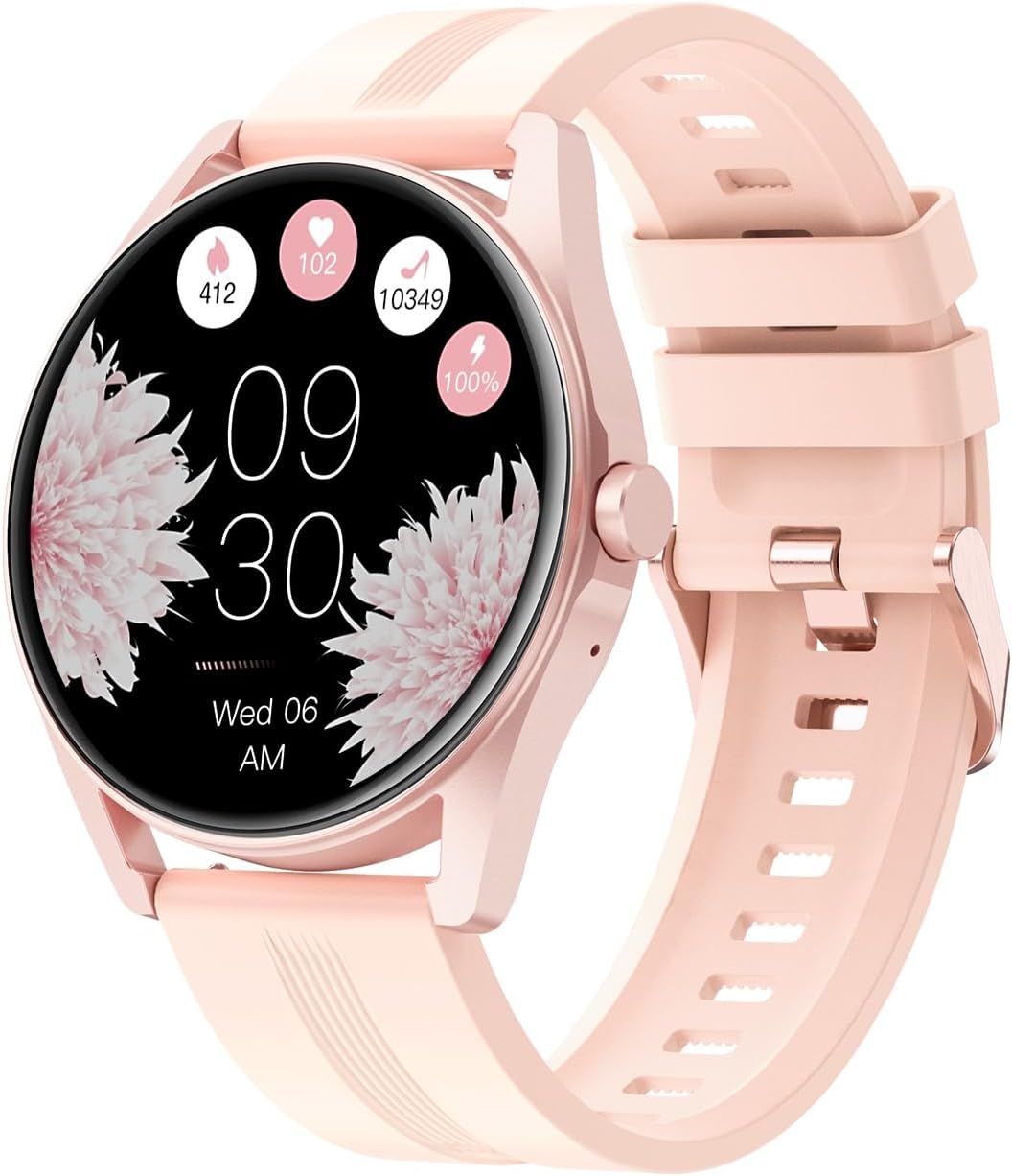 HUAKUA Smart Watch for Women Men Answer/Make Calls for iPhone/Android Cream