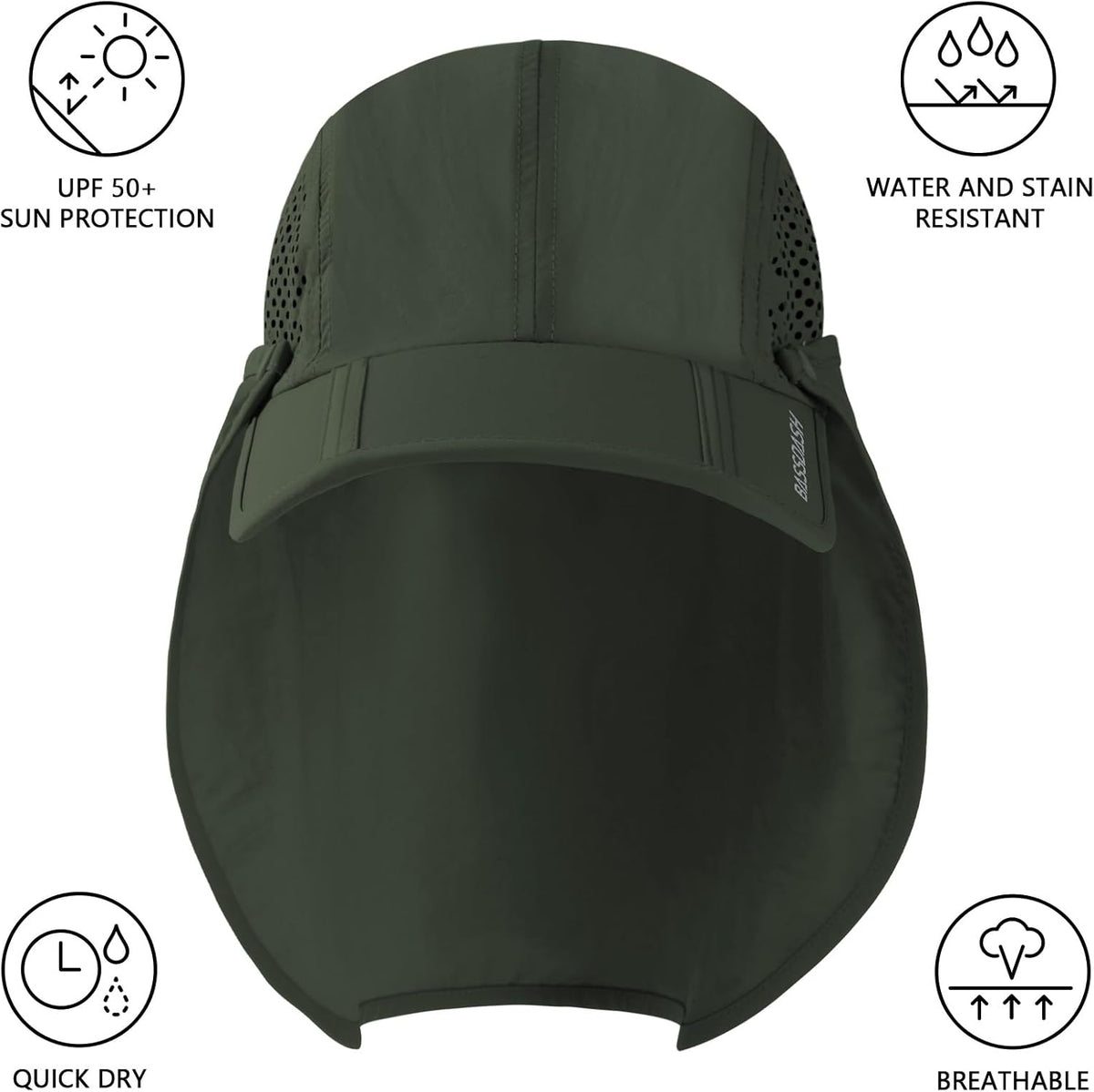 BASSDASH UPF 50+ Fishing Hat, Baseball Cap with Removable Neck Flap