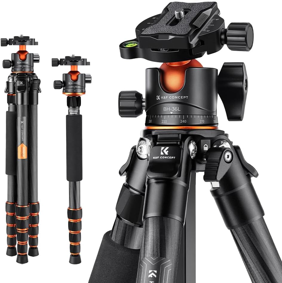 K&F CONCEPT 64" Carbon Fiber Camera Tripod with 1.4" Ball Head