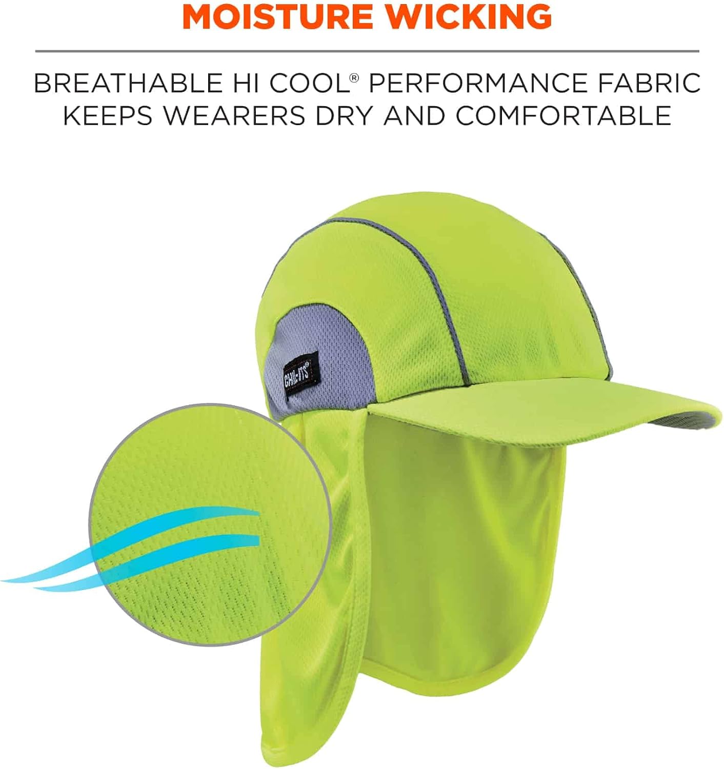 Ergodyne Chill Its 6650 Baseball Cap, Hat with Neck Shade, Sweat Wicking, High Visibility ,UPF 50+ protection, Lime