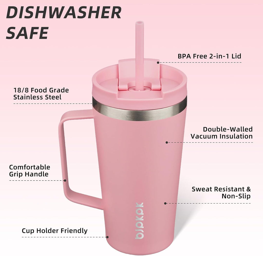 BJPKPK 18oz Insulated Tumbler with Handle, Lid & Straw, Stainless Steel