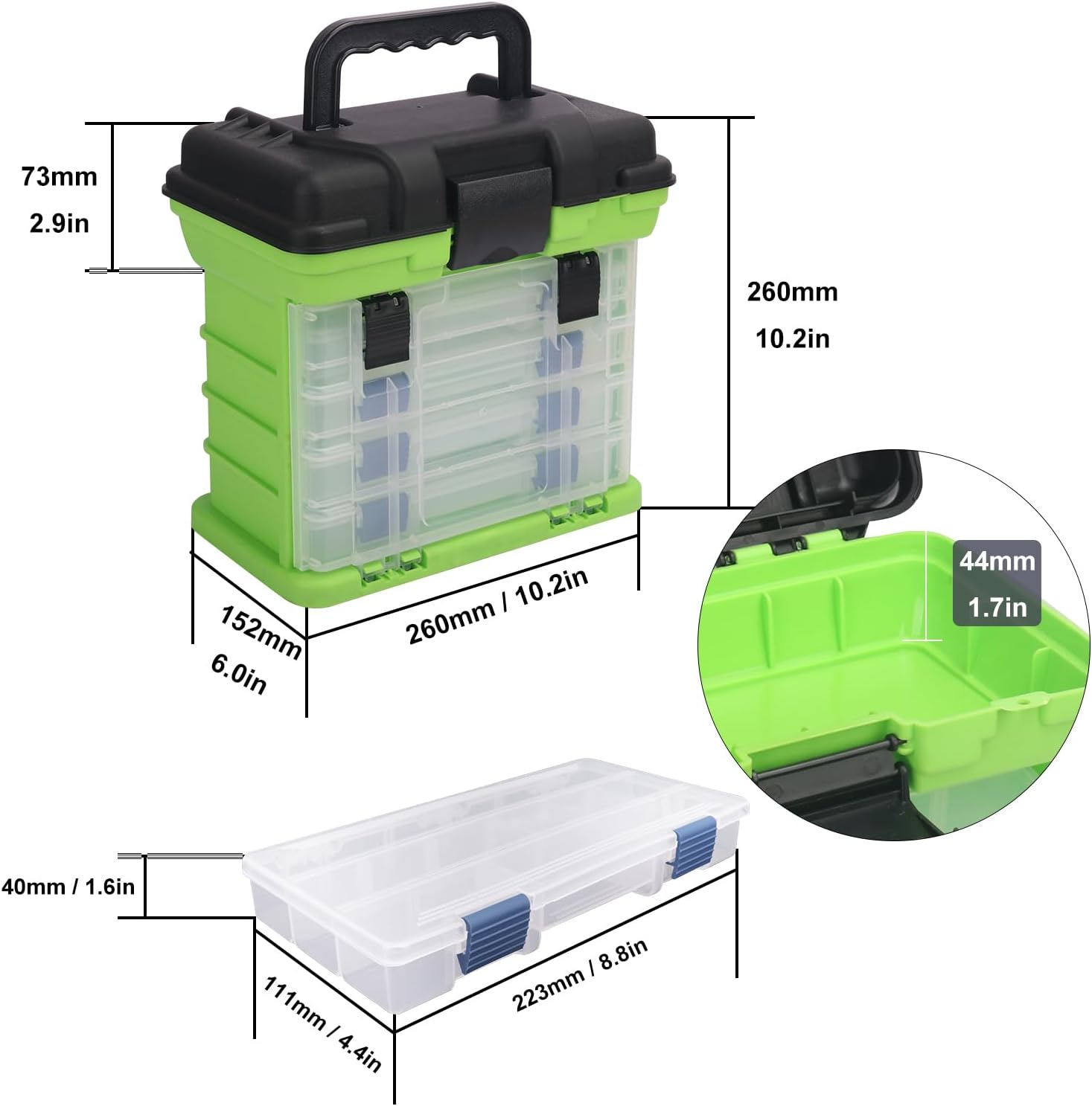 Fishing Tackle Box, 4 Layers Fishing Box, Tackle Boxes, Quick-Access Top Storage with Lid for Fishing Gear and Accessories,（Green）by KUKLIPJIM