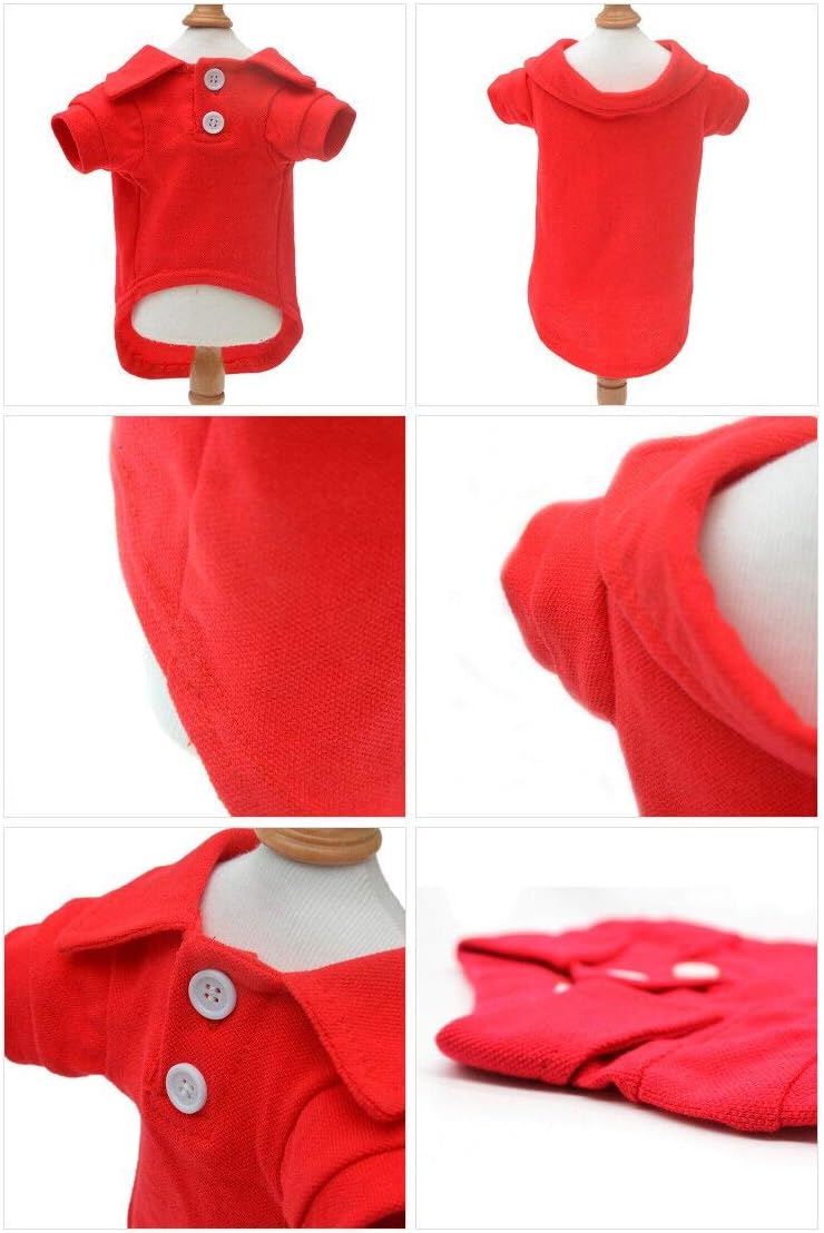 lovelonglong Basic Dog Polo Shirts Premium Cotton, Polo T-Shirts for Large Medium Small Dogs with a Two-Button Collar Blank Color Red XL