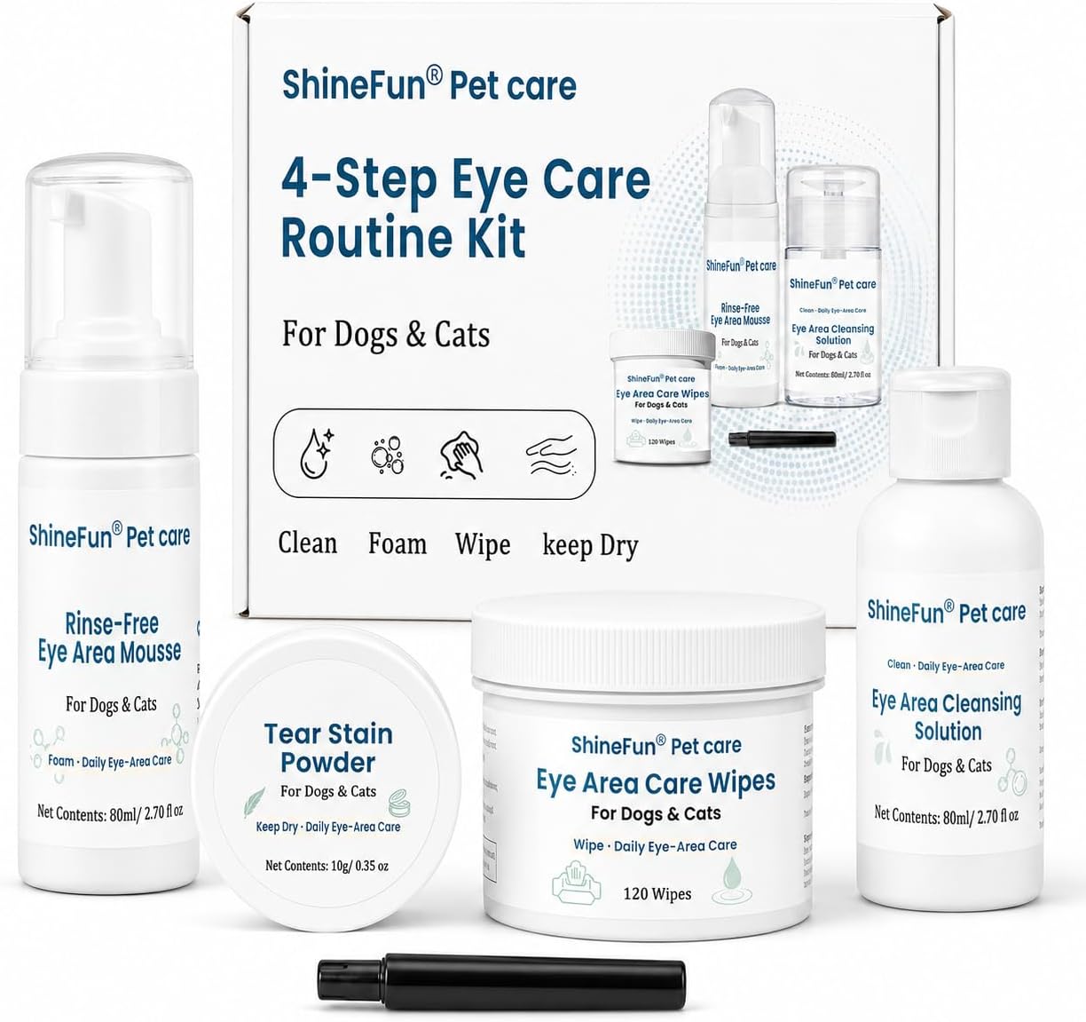 4-Step Dog & Cat Eye Care Routine Kit & Tear Stain Remover