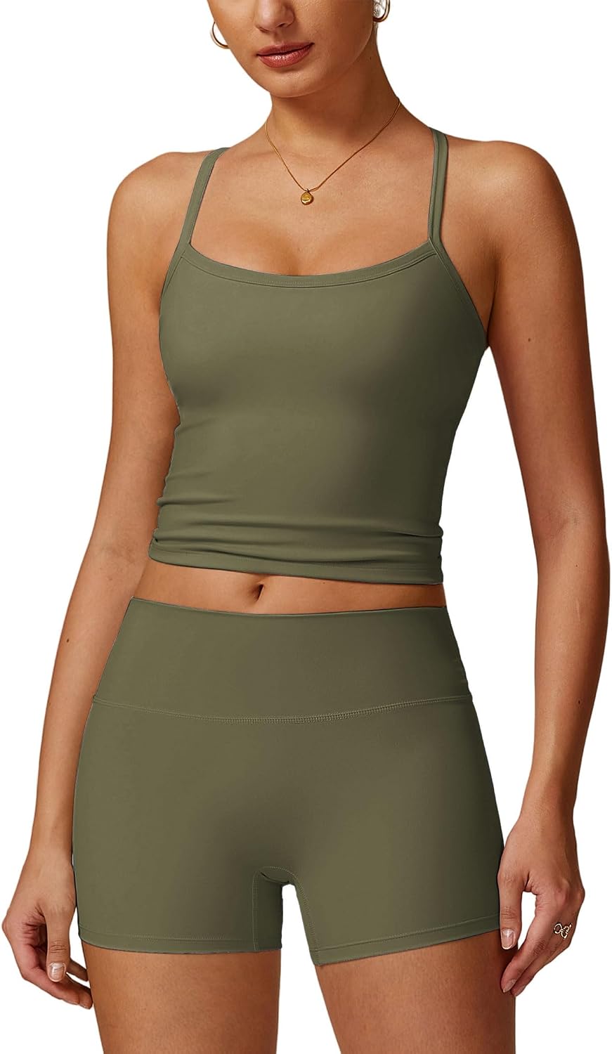 ABOCIW 2 Pieces Workout Sets for Women, Cross Back Tank Top Matching High Waist Biker Shorts, Gym Yoga Pilates Outfits