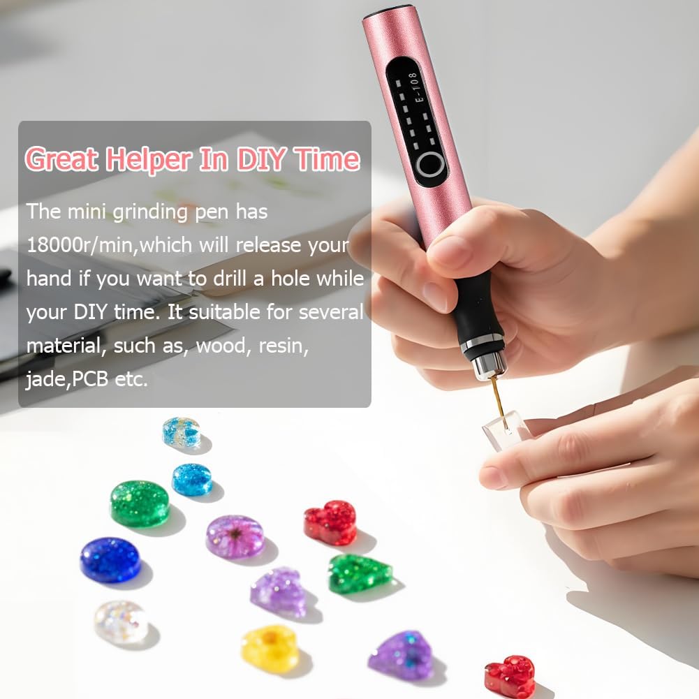 3-Speed Cordless Mini Drill Pen With 10 Small Drill Bits, Rechargeable Electric Hand Drill Pin Vise, Resin Drill Set For Jewelry Making, Resin, Plastic, Wood, Keychains DIY (PINK)