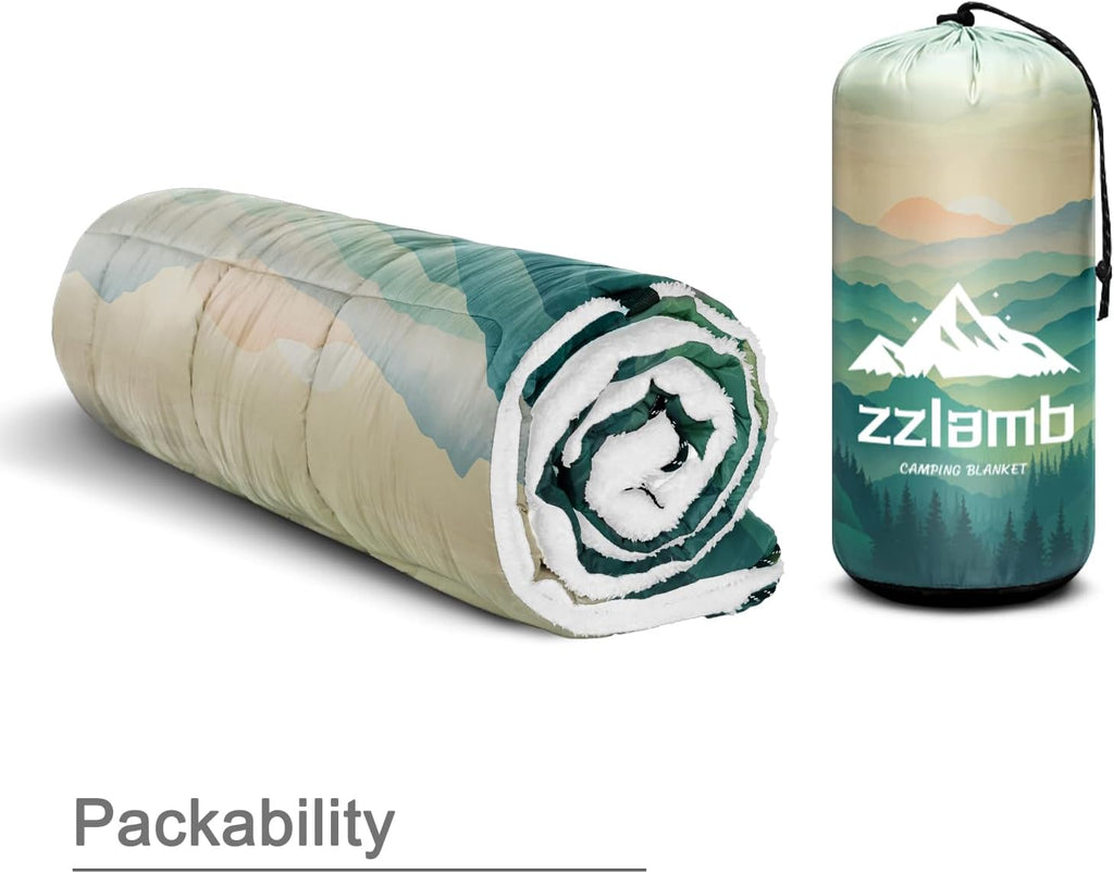zzlamb Puffy Thick Outdoor Camping Blanket with Sherpa Lining 52x75in
