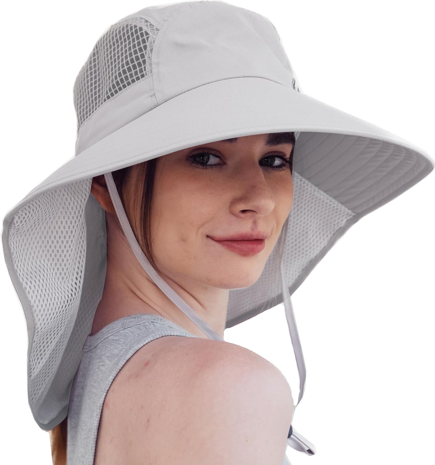UV Sun Protection Hat Women Foldable Neck Flap Wide Brim Fishing Hat with Ponytail Hole for Women