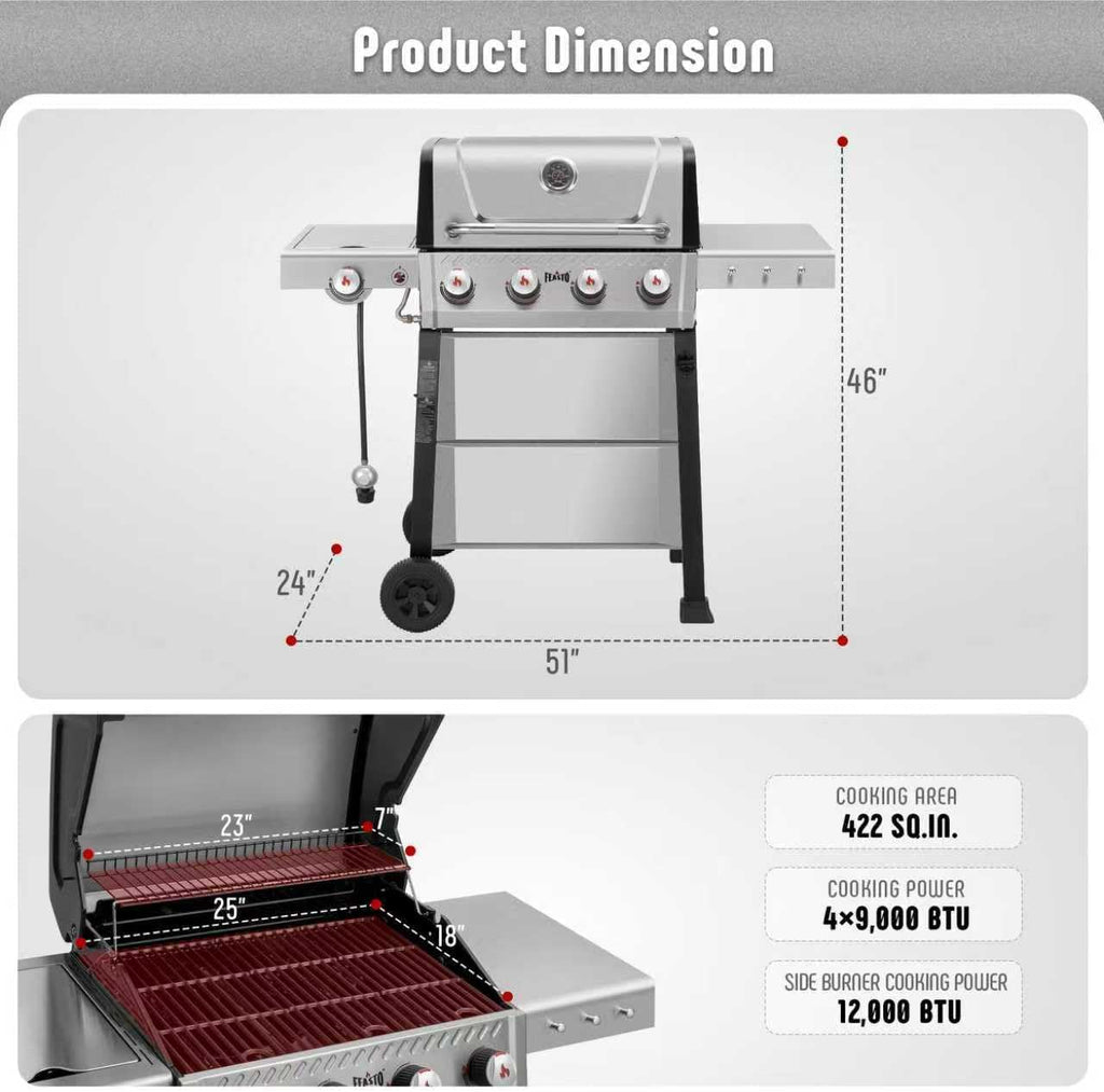 Feasto 4+1 Burner Gas BBQ Grill, 48,000 BTU, 559 Sq. In.