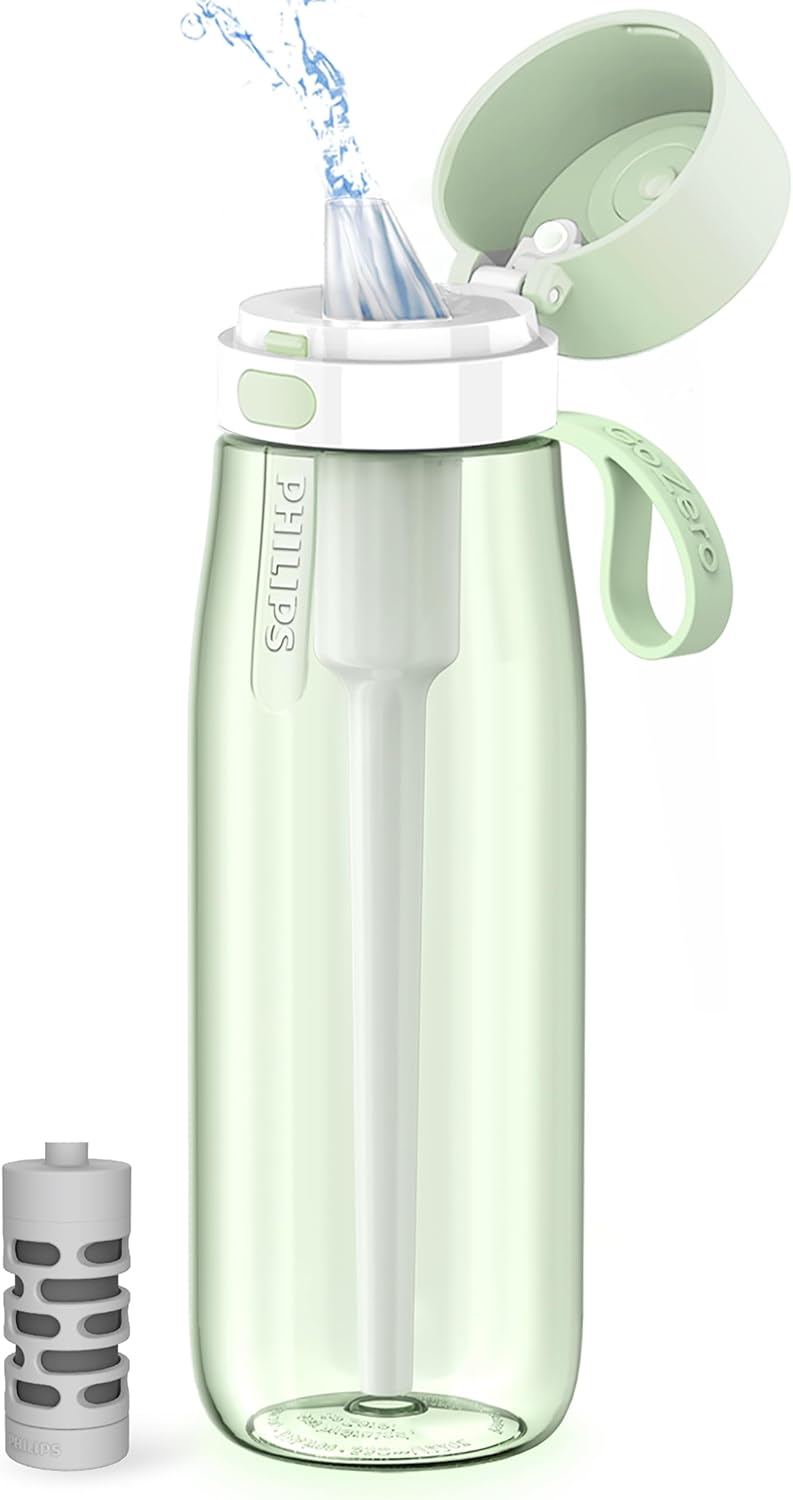 PHILIPS Filtered Water Bottle, BPA-Free Tritan, Travel Portable 22oz Grey