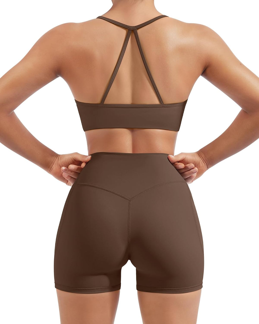 SUUKSESS Women 2 Piece Workout Sets Padded Halter Sports Bras High Waisted Biker Shorts with Pockets