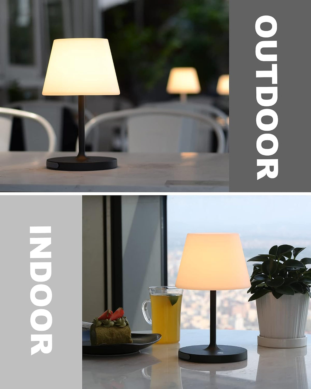 WEILAILUX Outdoor Battery Operated Table Lamp Waterproof, 4000mAh Cordless Table Lamp Rechargeable, Touch Dimmable Desk Lamp, LED Night Light for Patio Camping Restaurant Home, H9.6in, Dark Grey