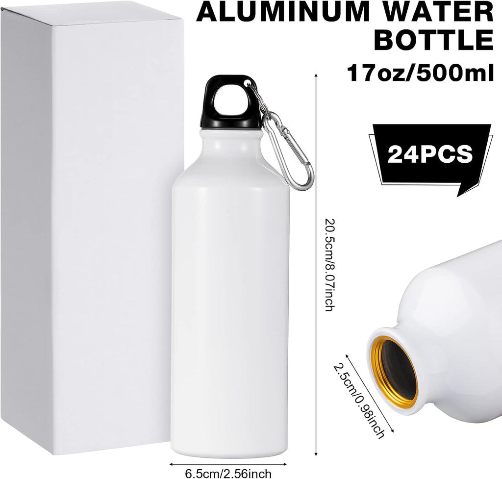 24 Pcs Aluminum Water Bottle 17oz Aluminum Reusable Bottles with Clips Sports Lightweight Water Multipack Easy Carry Leakproof Travel for Gym Hiking Cycling Sports Outdoor(White)