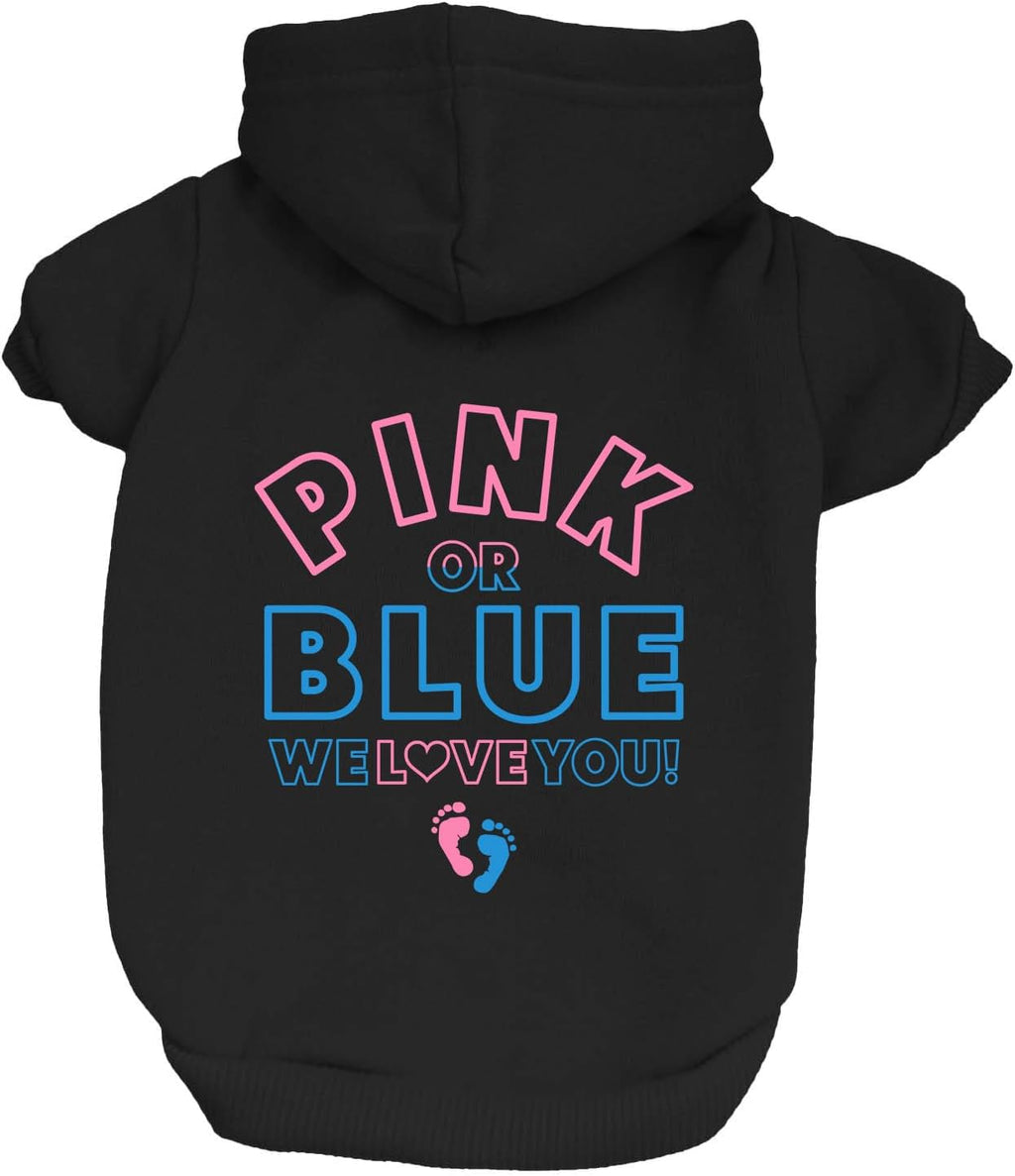 Pink Or Blue? We Love You Dog Hoodie | Fleece Lined |Leash Hole| Gender Reveal | Baby Announcement | Pregnancy Reveal | Boy or Girl|Cream, Small 824
