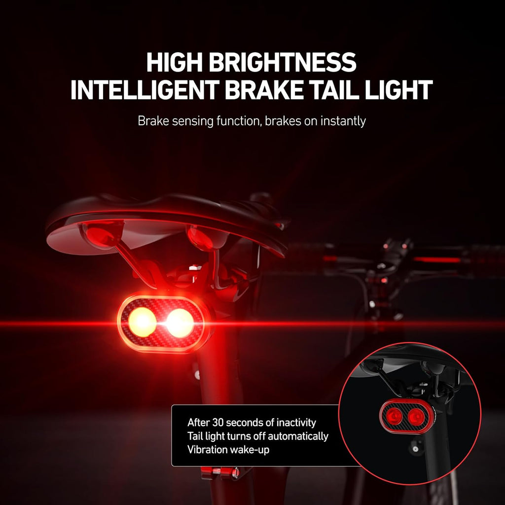 Bike Lights Front and Rear, Smart Headlight and Tail Light, 11+20 Modes Brake Sensing Bicycle Back Lights USB Rechargeable Bike Lights Set, Waterproof IP6, Cycling Safety Accessories