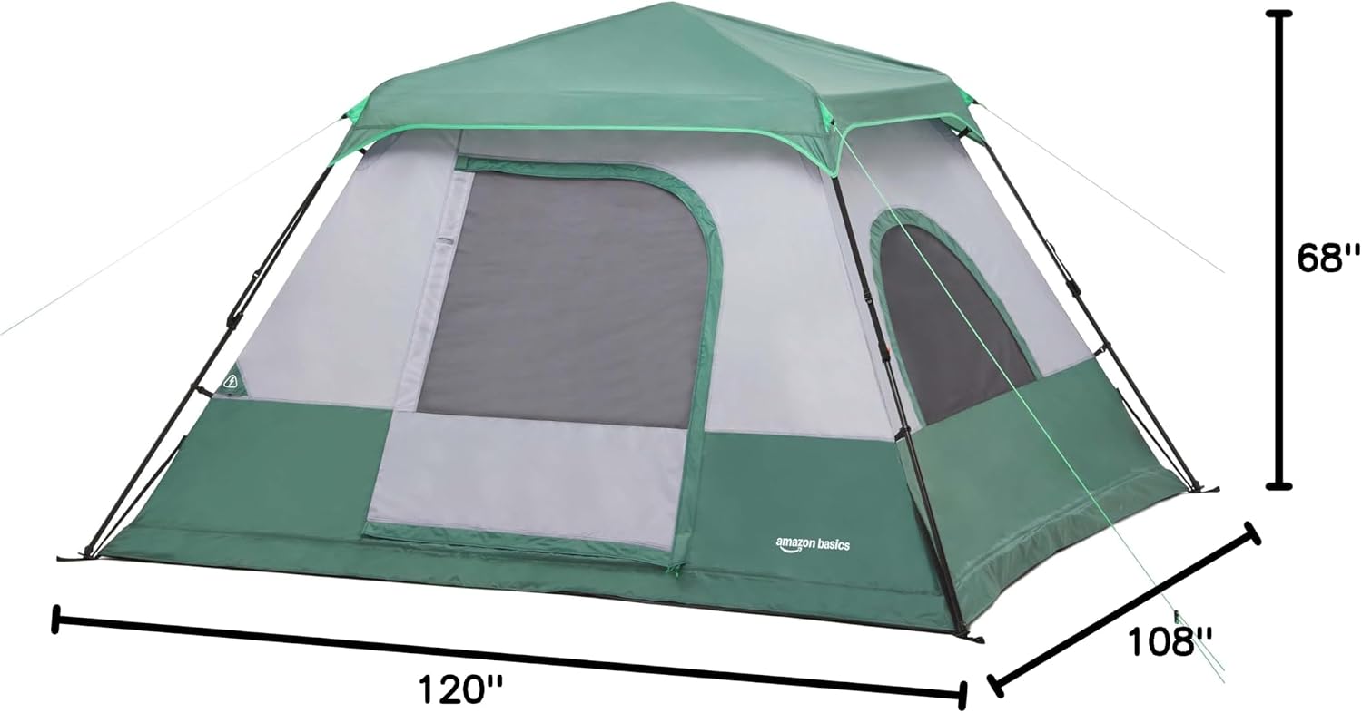 Amazon Basics Instant Camping Tent with Rainfly, Weather-Resistant, Quick Setup