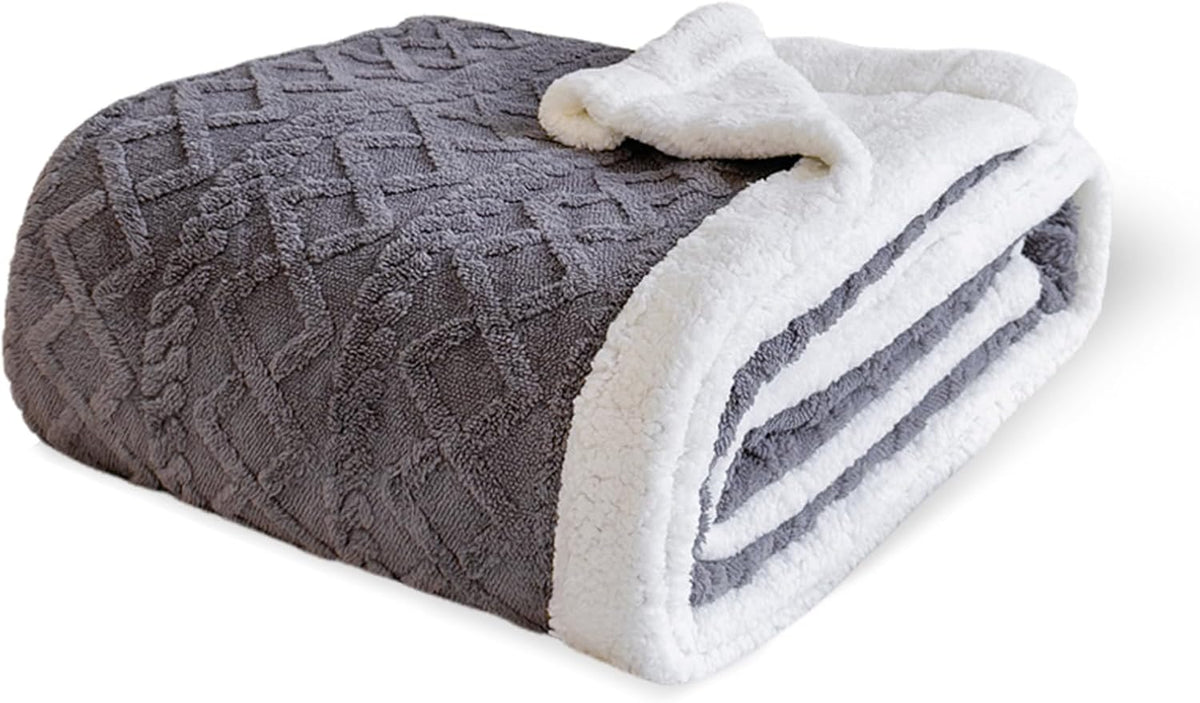 Full Size Reversible Sherpa Fleece Soft Blanket for Couch,Dark Gray,80"x90"