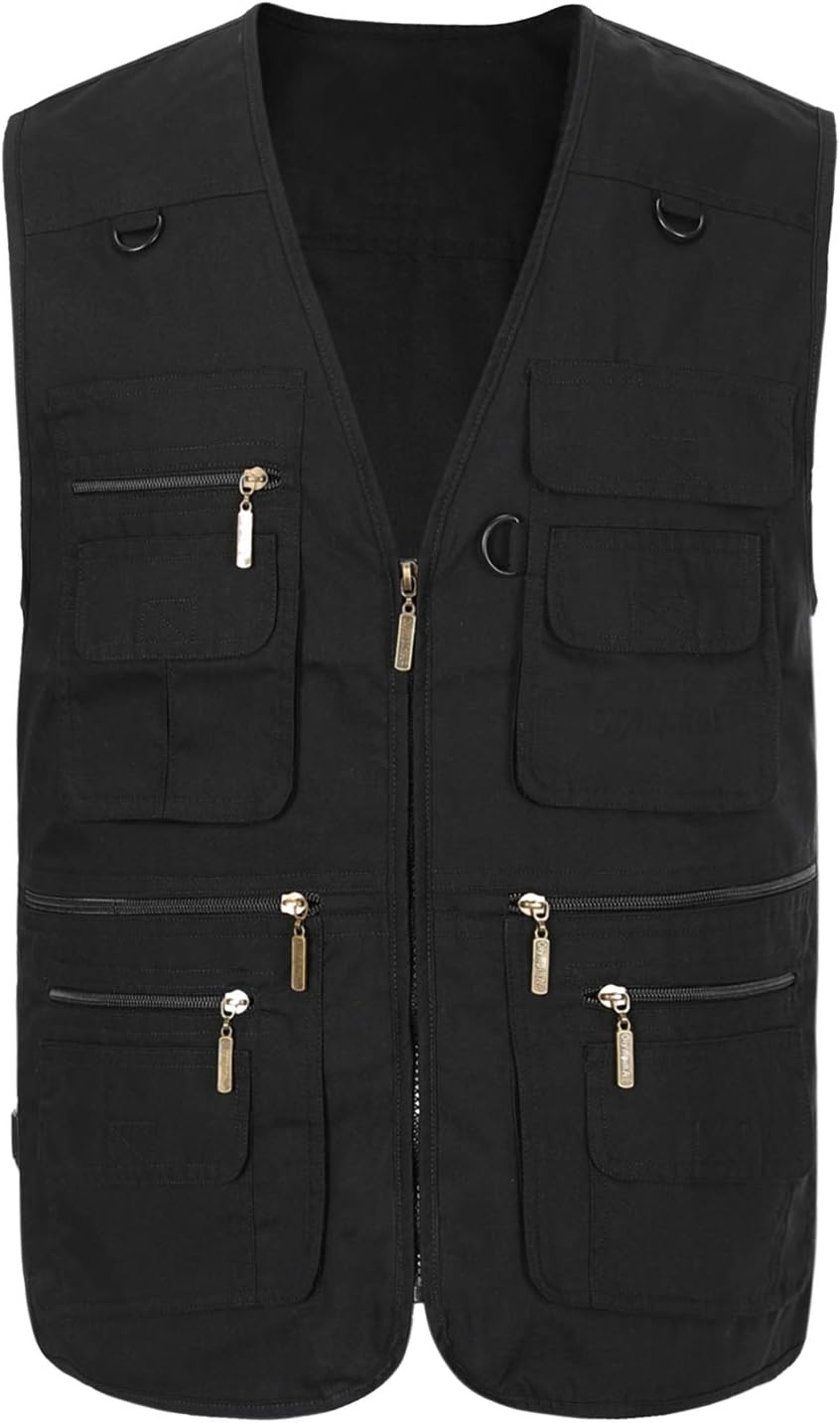 Spanye Mens Safari Travel Photo Vest Outdoor Fishing Multi Pocket Jacket Beige