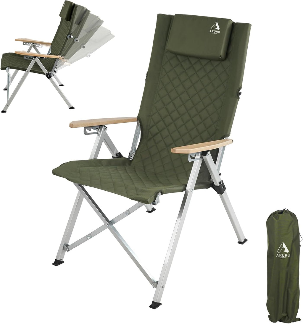 Aluminum Reclining Camping Chair, Heavy Duty Folding Lawn Chairs with 4-Stage Adjustable High Back for Adults, Compact Foldable Outdoor Patio Reclining Chair (Green, 1 Pack)