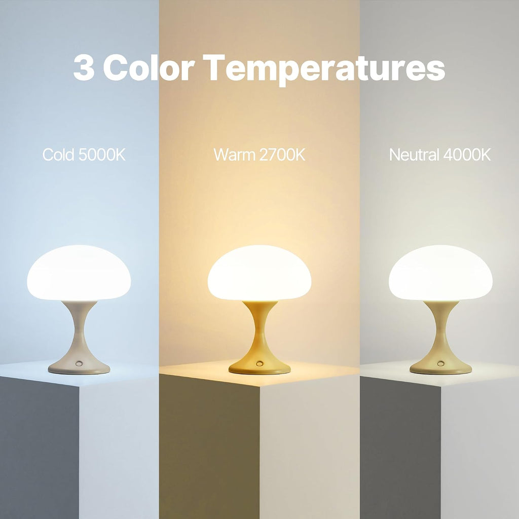 MAGCHARM Mushroom Lamp, 5W LED Cordless Rechargeable Table Lamp with Glass Shade, Small Retro Dimmable Touch Light with 3 Color Temps, Aesthetic Mid Century Bedside Light for Bedroom Ambient, Mustard
