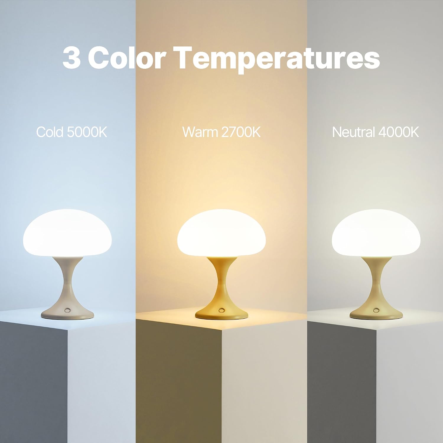 MAGCHARM Mushroom Lamp, 5W LED Cordless Rechargeable Table Lamp with Glass Shade, Small Retro Dimmable Touch Light with 3 Color Temps, Aesthetic Mid Century Bedside Light for Bedroom Ambient, Mustard