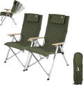 Reclining Camping Chair, Heavy Duty Folding Chairs with 4-Stage Adjustable High Back for Adults, Compact Foldable Outdoor Patio Reclining Chair with Storage Bag (Green, 2 Pack)