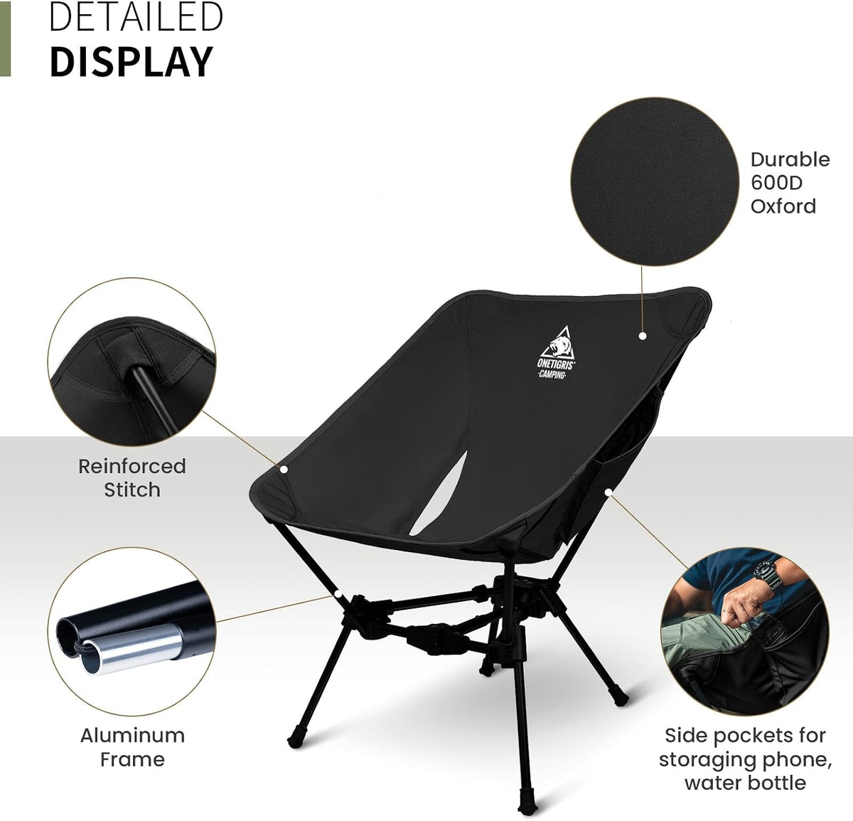 ONETIGRIS Tigerblade Camping Chair, Lightweight Folding Backpacking Hiking Chair, Compact Portable 330 lbs Capacity