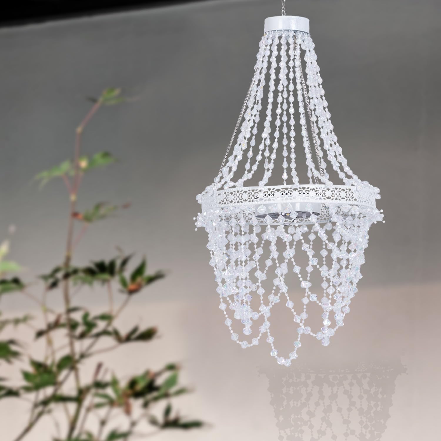 Solar Hanging Crystal Chandelier Outdoor Decorative Garden Light