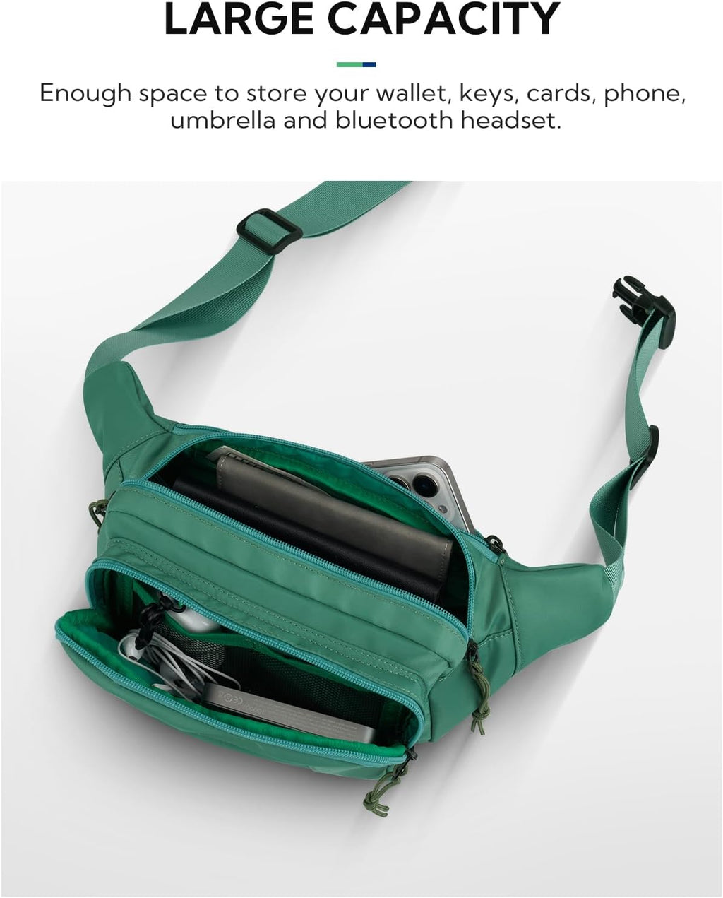 WATERFLY Fanny Pack Waist Bag: 2.5L Large 5 Zipper Pockets for Women Men