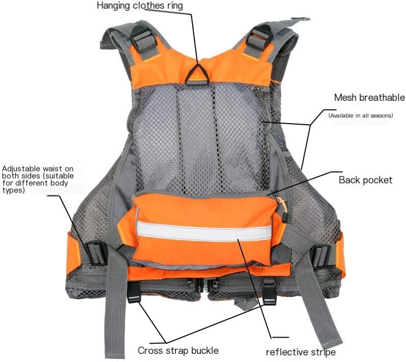 JKSPORTS Fly Fishing Vest - Fishing Safety Life Jacket for Swimming, Sailing, Boating, Kayak - Floating Multifunction Breathable Backpack for Men and Women - Adjustable, Grey/Green/Red/Blue