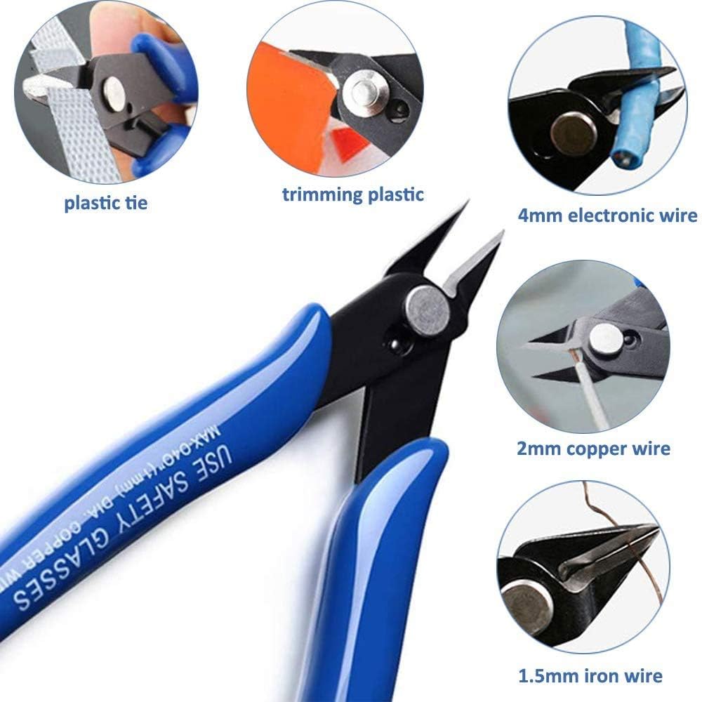Flush Wire Cutter, 5PACK Blue Diagonal Cutting Pliers Side Cutter Nippers Micro Wire Cutter Wire Clippers Wire Snips (5inch size)