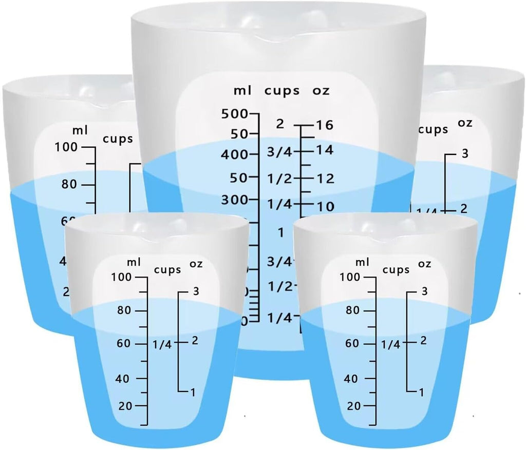 Silicone Measuring Cups, 1000ml & 100ml Large Flexible Mixing Cups, 5 Cups Pour Baking Cups for Epoxy Resin, DIY, Jewelry Making, Cooking