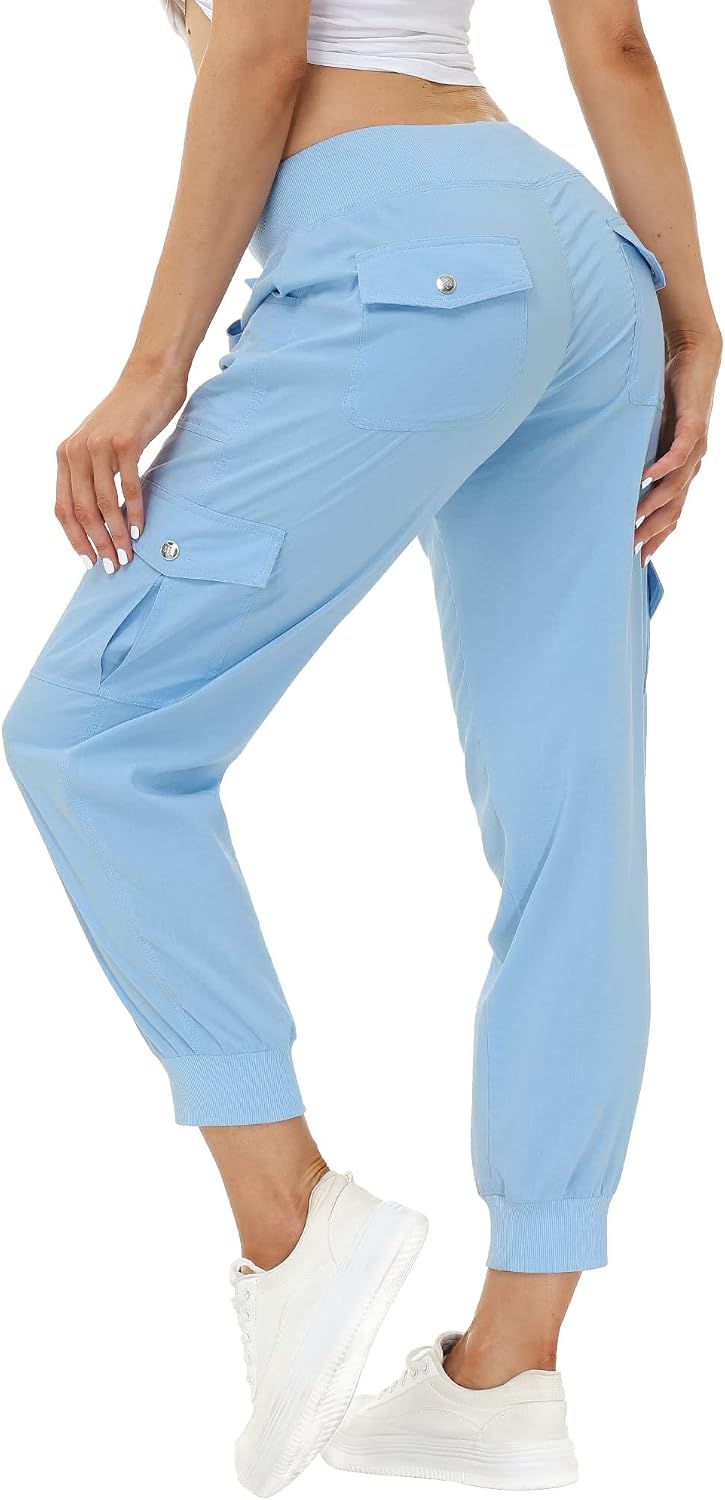 MoFiz Women's Lightweight Hiking Cargo Pants Outdoor Quick Dry Casual Travel Sweatpants Joggers Elastic Waist Button Pockets