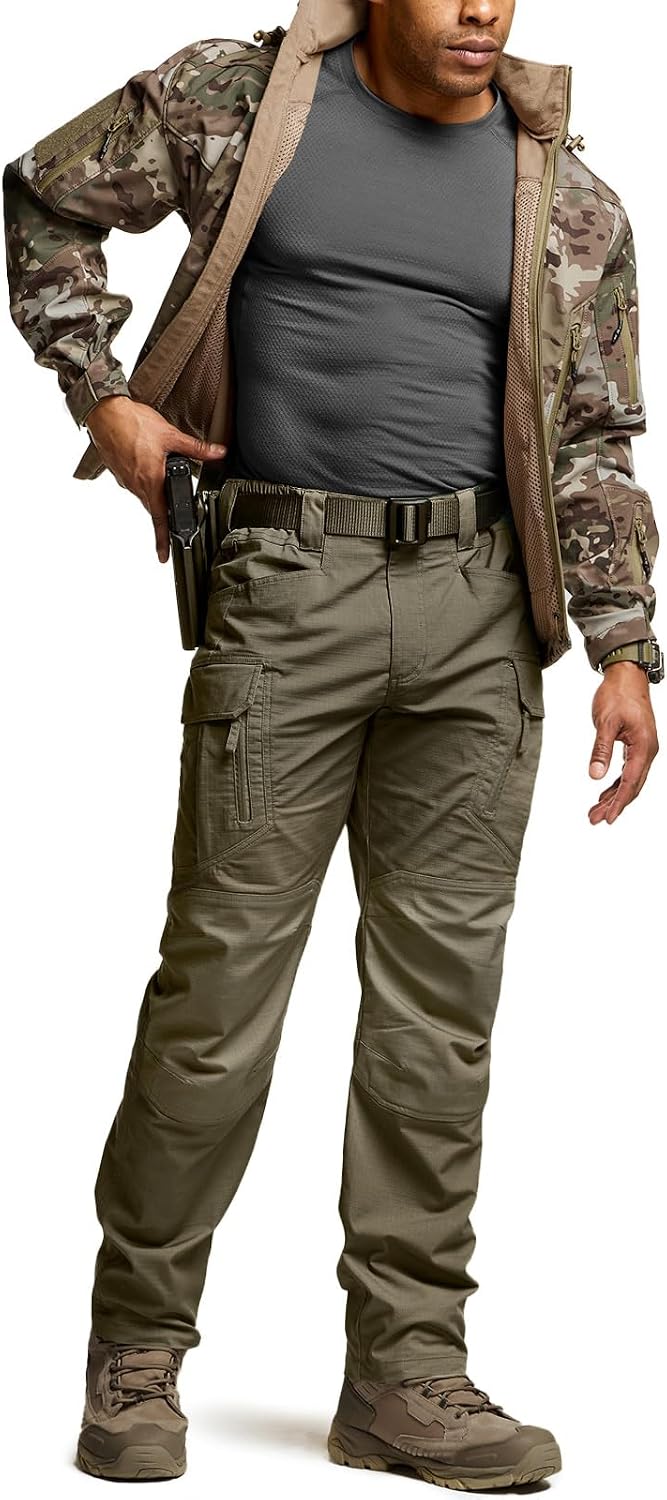 CQR Men's Flex Stretch Tactical Pants, Water Resistant Ripstop Cargo Pants, Lightweight EDC Outdoor Work Hiking Pants