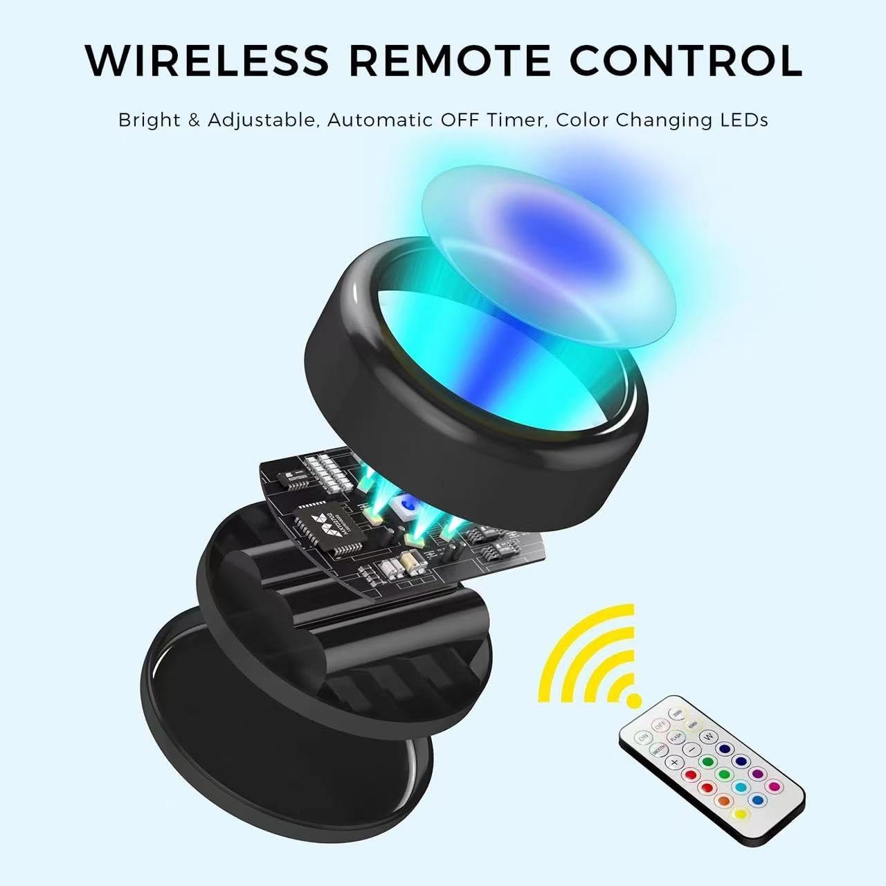 Push Lights with Remote, 6-Pack Black, Color-Changing