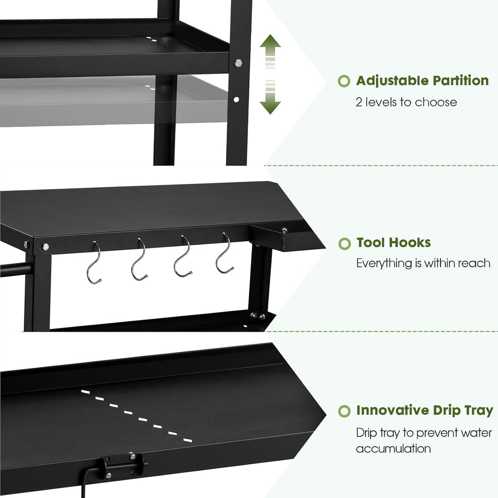 Outdoor Grill Cart Table, Pizza Oven Stand with Casters, Black