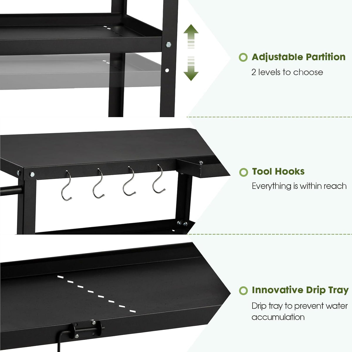 Outdoor Grill Cart Table, Pizza Oven Stand with Casters, Black