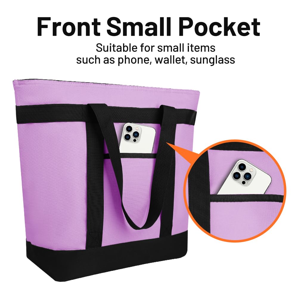 Insulated Reusable Tote Bag for Grocery Shopping for Women/Men, Pizza/Food Delivery Bag to Keep Food Cold/Hot for Commercial Delivery Services, Cooler bags for Travel/Beach/Picnic, Lavender