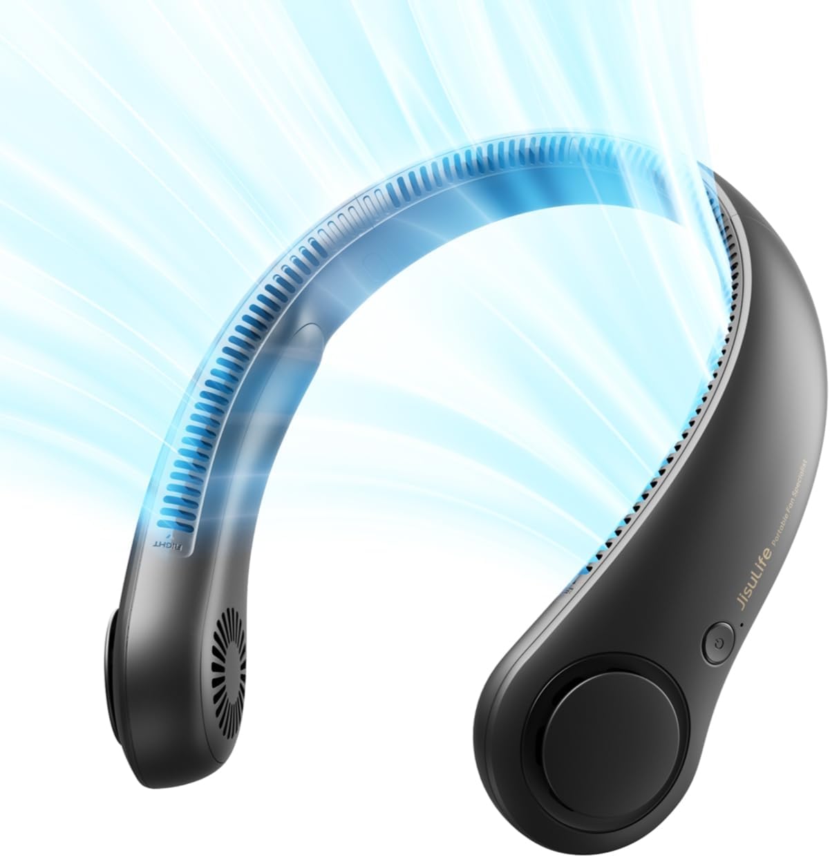 JISULIFE Portable Neck Fan, Hands-Free Bladeless, 5 Speeds, 4000 mAh | Battery Operated Wearable Personal Fan, Twistable, Rechargeable Travel Essentials, Gifts for Women Men-Black