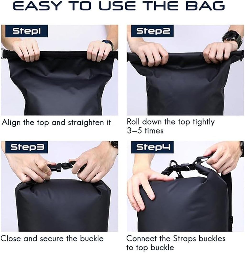 Waterproof Dry Bag, Roll Top Lightweight Dry Storage Bag Backpack, Swimming, Boating, Kayaking, Camping, Beach (Black 15L)