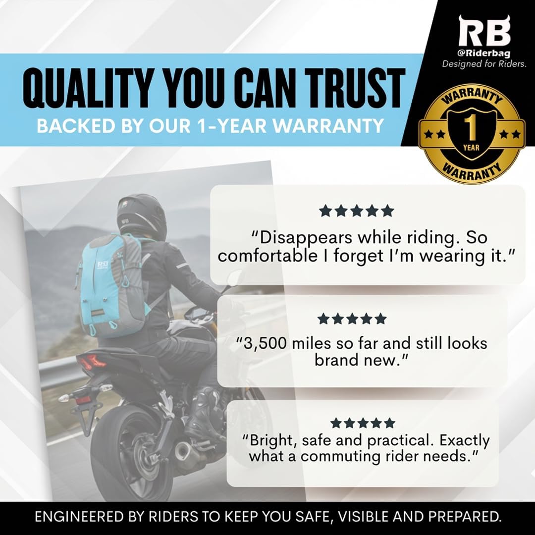 riderbag Reflective Motorcycle Backpack, Hi Viz Commuter Riding Bag