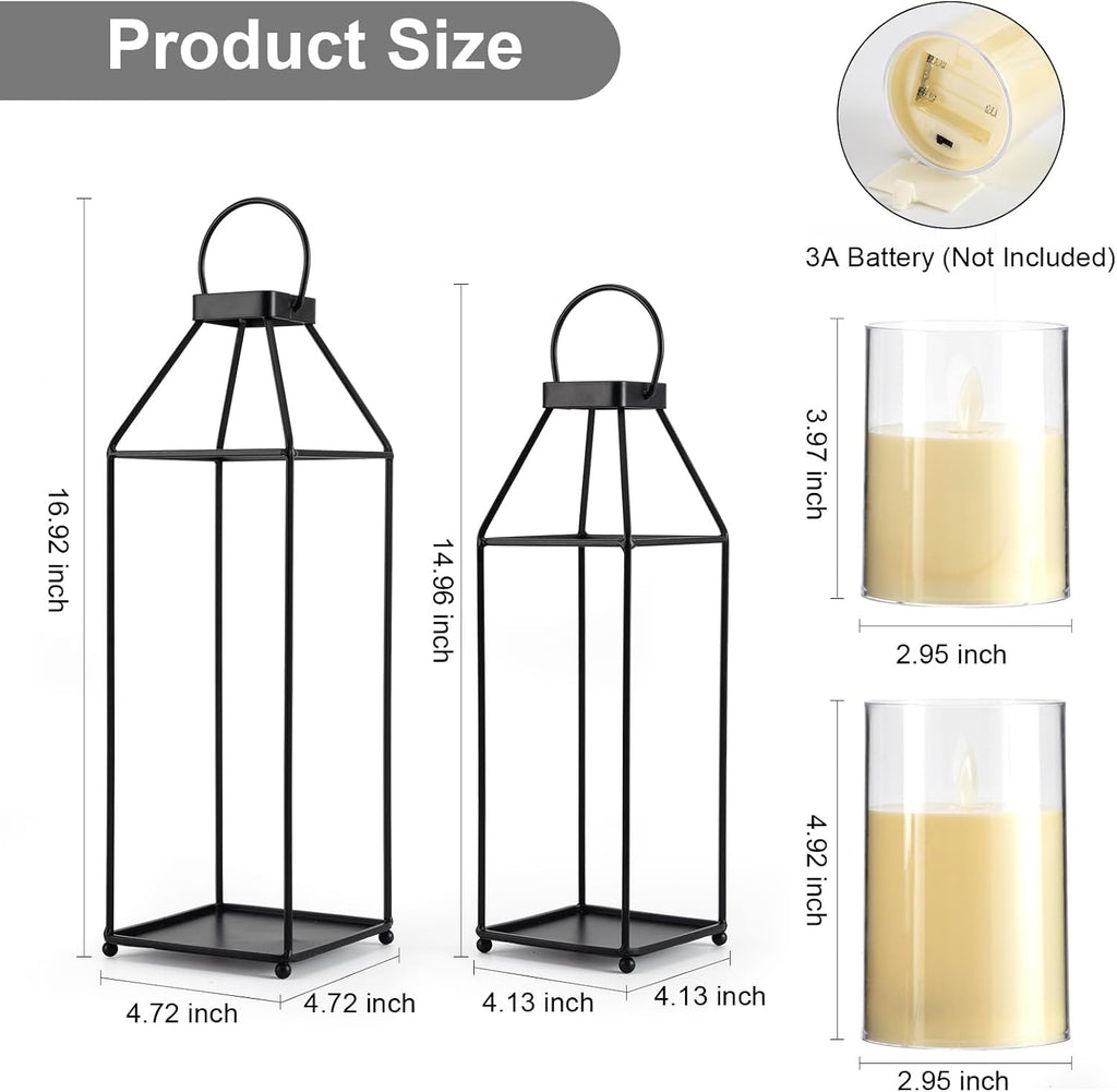 Lanterns Decorative Outdoor 2PCS Front Porch Decor Lantern with LED Candles