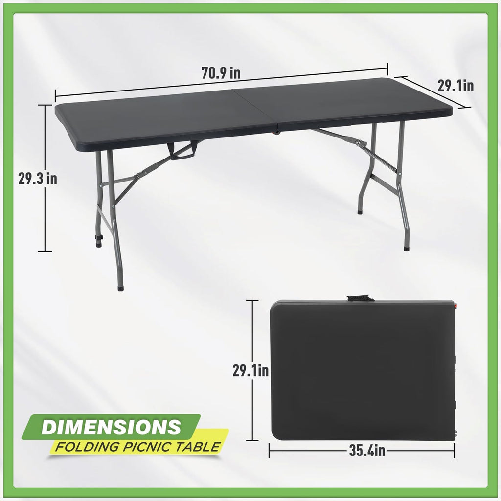 BestOffice | 6FT Folding Table | Black | Portable Plastic Table