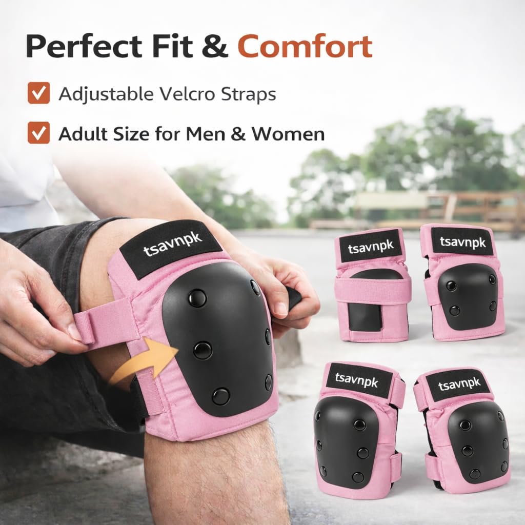 Knee and Elbow Pads Set for Women&Teens, Pink Skateboarding Protective Gear