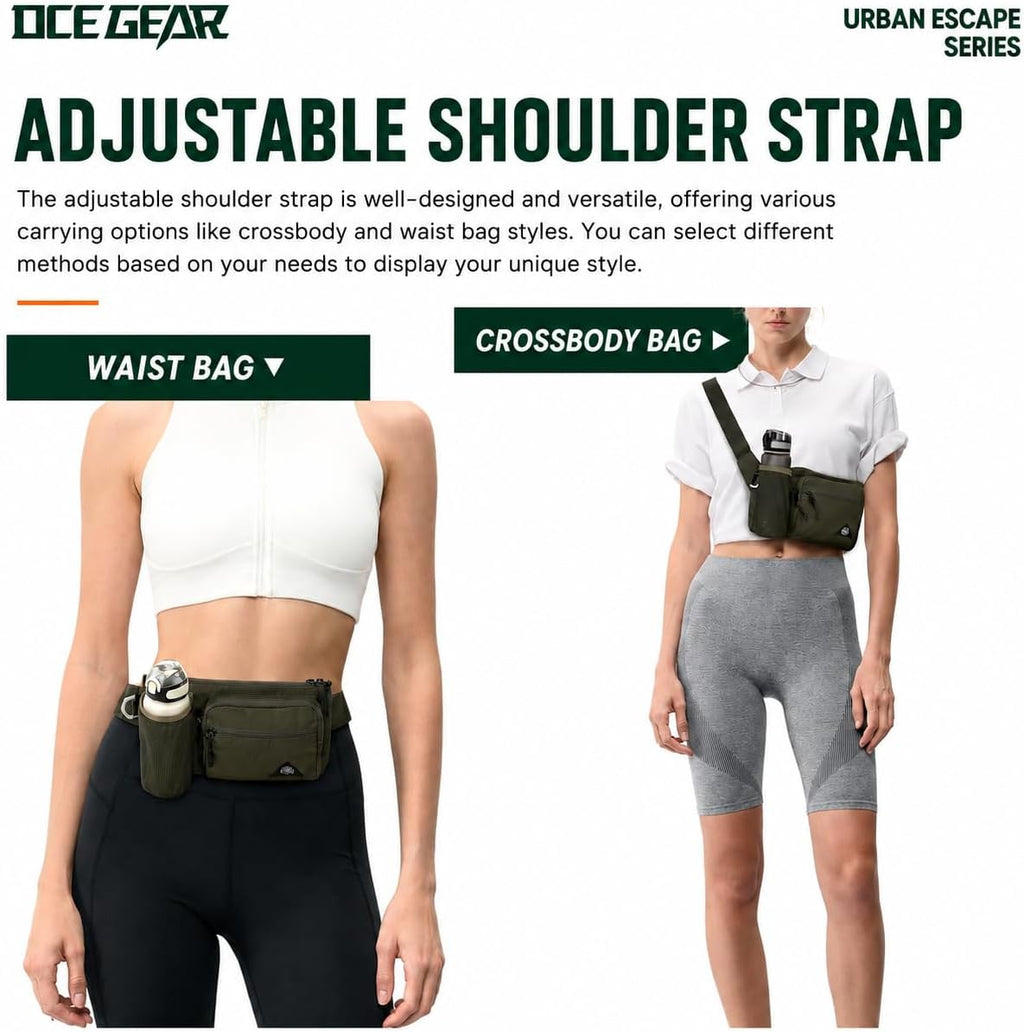 Fanny Pack with Water Bottle Holder for Men Women Waist Bag Running Waist Pack Waterproof for Outdoor Travel Cycling Climbing Walking Fit All Phones (Bottle Not Included) (Green)