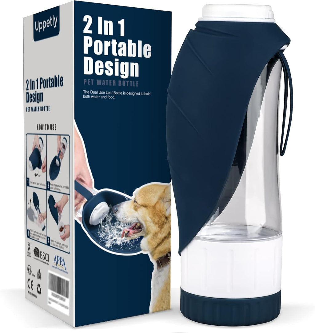 Uppetly Dog Water Bottle, Pet Water Bottle with Food Container and Drinking Feeder, Leak Proof, BPA-Free, Portable Foldable Puppy Water Cup Dispenser for Outdoor Walking, Travel, Hiking Large Pink