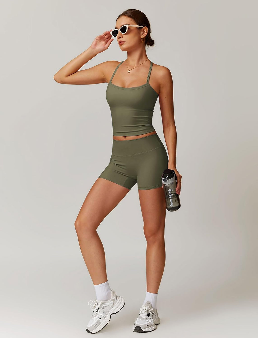 ABOCIW 2 Pieces Workout Sets for Women, Cross Back Tank Top Matching High Waist Biker Shorts, Gym Yoga Pilates Outfits