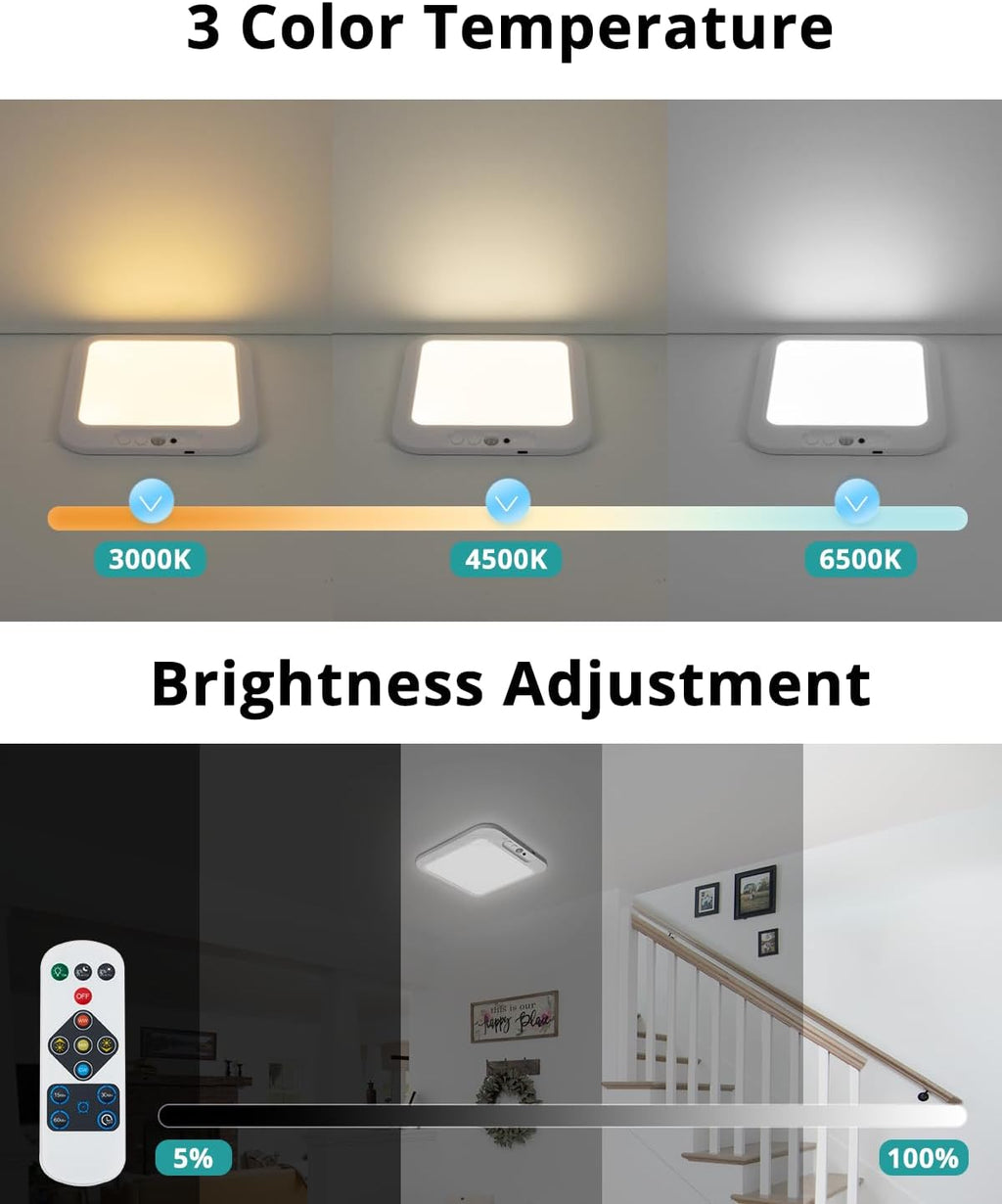 wowatt Rechargeable Battery Operated Ceiling Light Motion Sensor Indoor