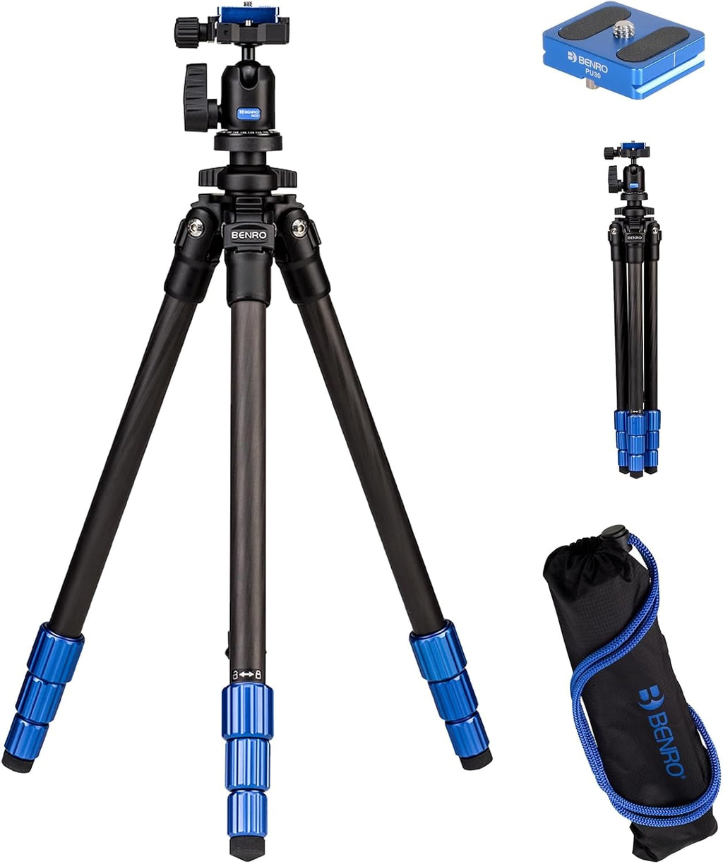 Benro Slim Tripod Kit with Ball Head, Carbon Fiber, 4 Sections, Twist Lock Legs, 57.6" Maximum Height, 8.78 lb. Load Capacity- Black (TSL08CN00)