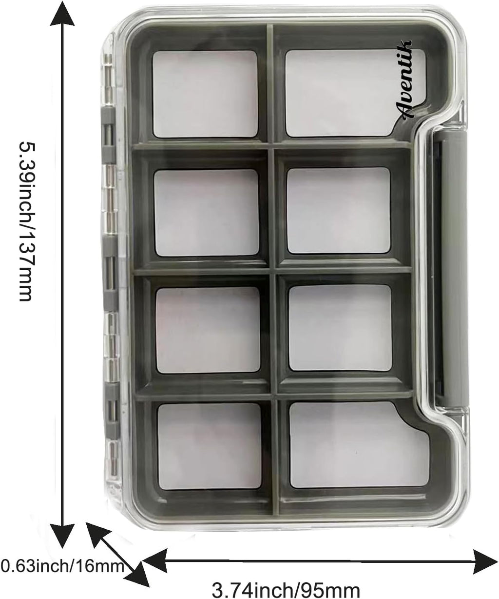2PACK-Aventik Waterproof Slim Pocket Fly Box Fishing Hook Box Bait Storage Tackle(Small, 8 Magnetic Compartment)